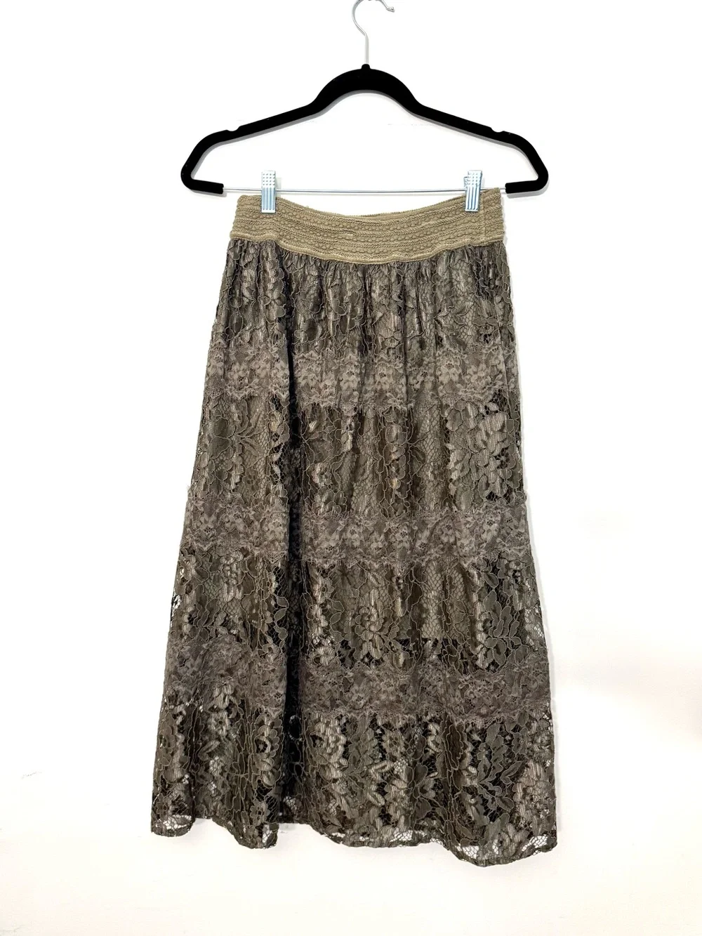 BLUMARINE Made in Italy Vintage Olive Lace Maxi Skirt